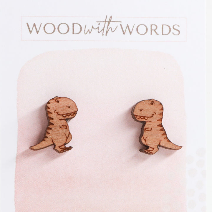 Tyrannosaurus Rex T-Rex Dinosaur Wooden Stud Earrings