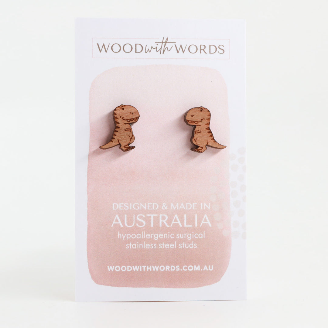 Tyrannosaurus Rex T-Rex Dinosaur Wooden Stud Earrings