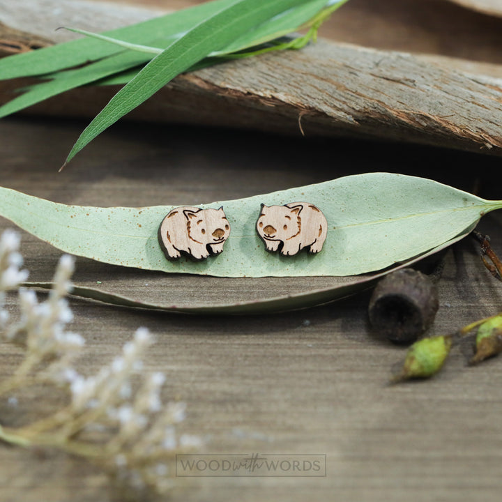 Wombat Wooden Stud Earrings