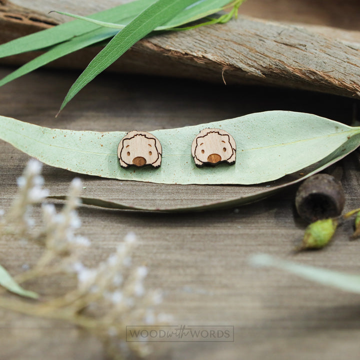 Wombat (Face) Wooden Stud Earrings