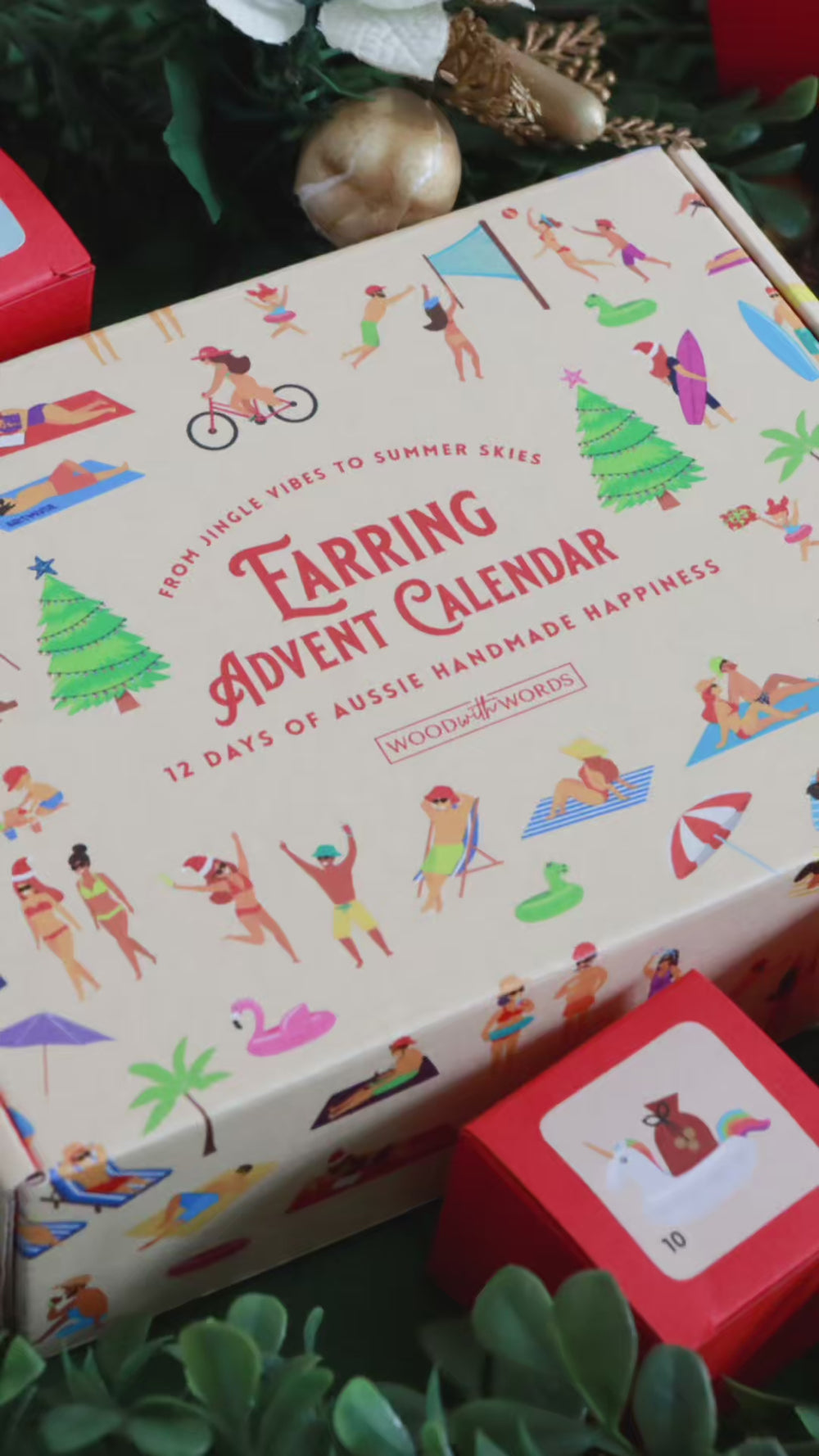 Earring Advent Calendar By Wood With Words. Australian Handmade. 12 Days of Aussie Handmade Happiness in a box. 