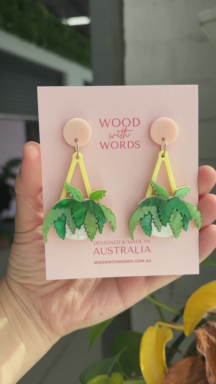 Boston Fern Hanging Plant Dangle Earrings