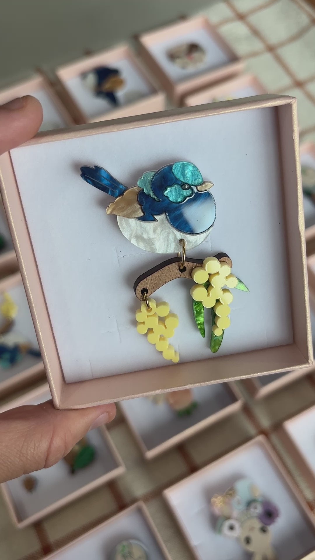 Fairy Wren Wattle Branch Brooch
