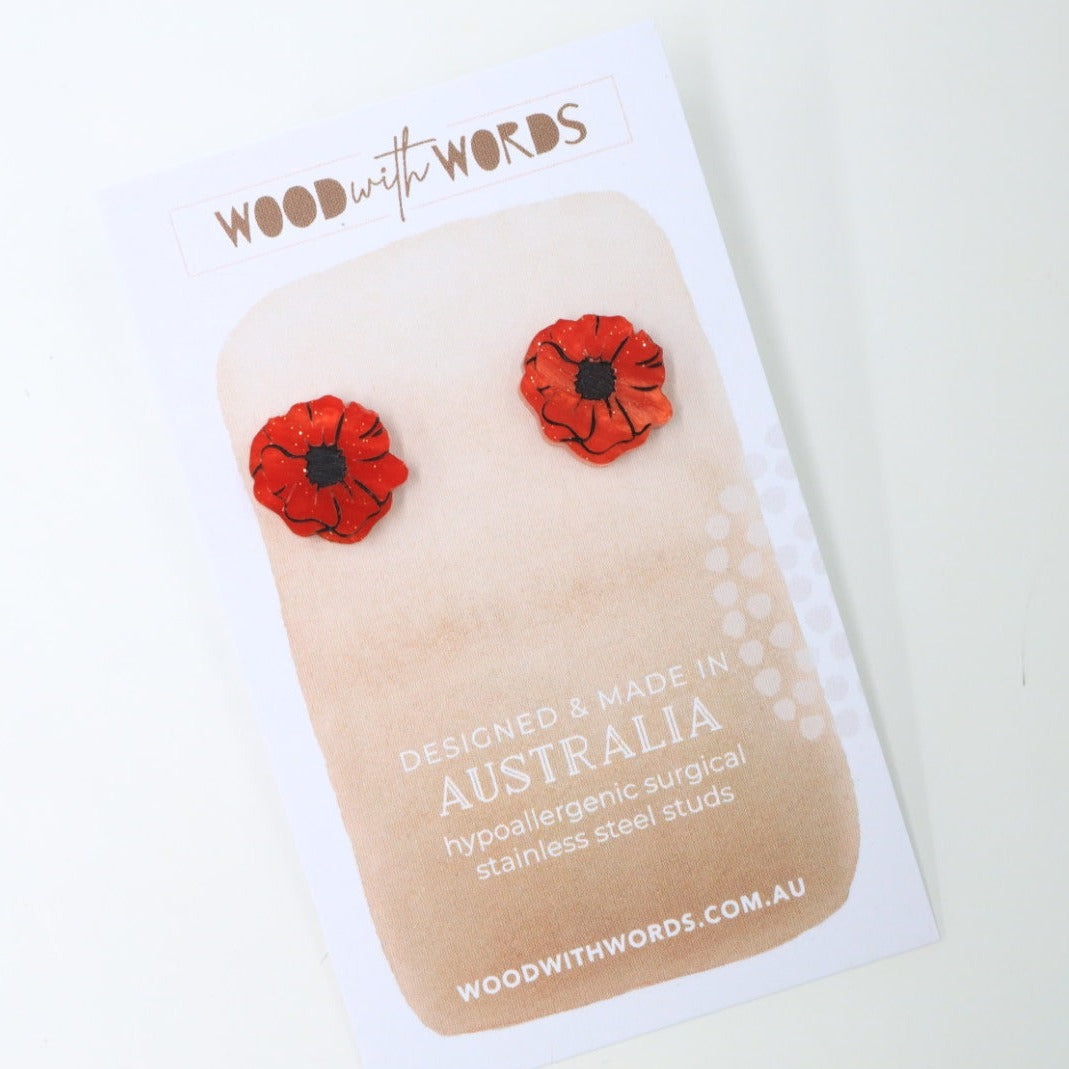 Red Poppy Acrylic Stud Earrings
