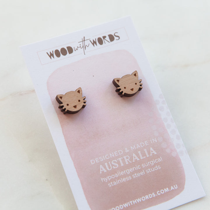 Dog Cat Pet Wooden Stud Earrings - Wood With Words