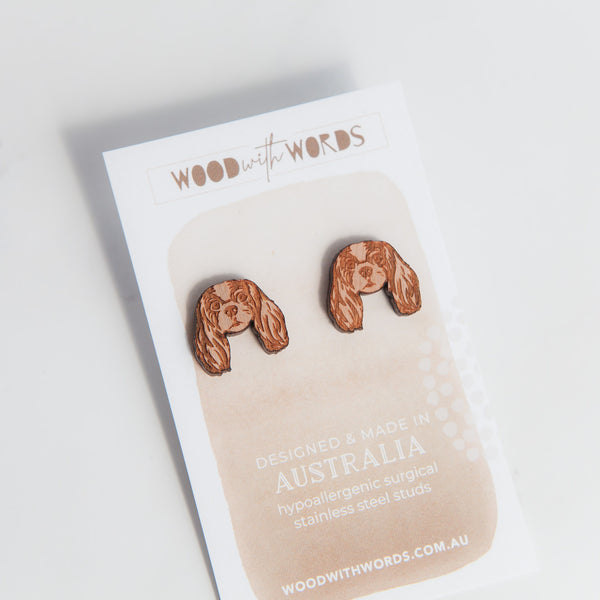 Cavalier King Charles Spaniel Wooden Stud Earrings - Wood With Words