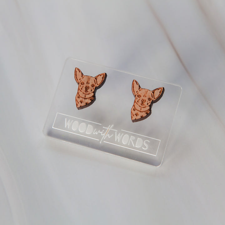 Chihuahua Dog Wooden Stud Earrings