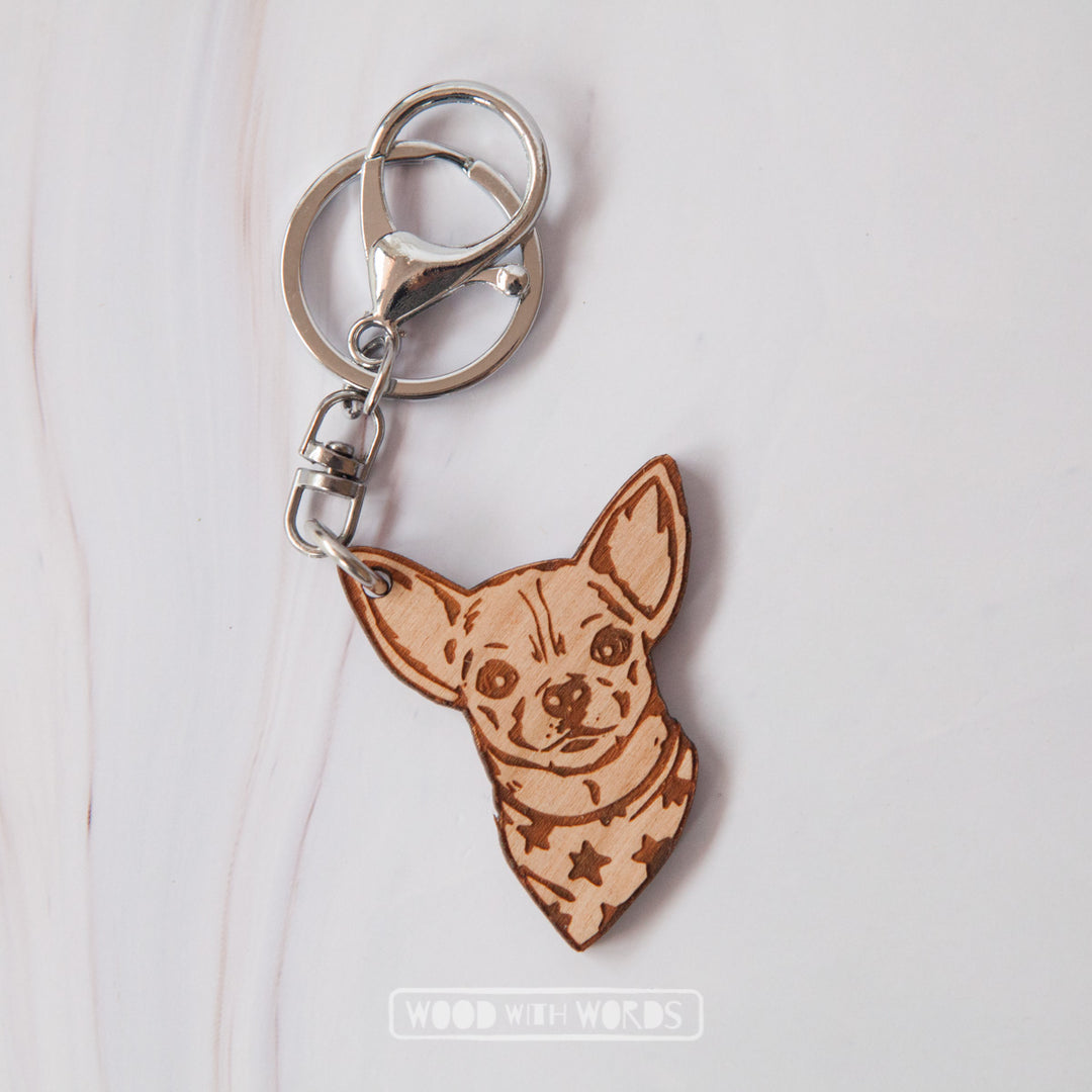 Chihuahua Keychain Keyring – Wood With Words1