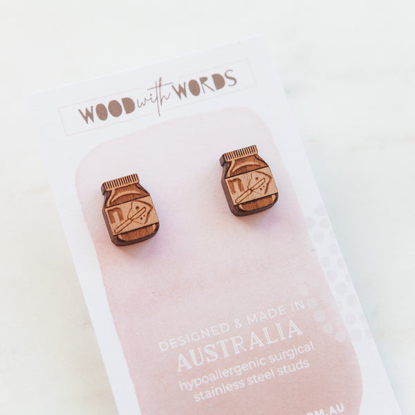 Chocolate Spread Wooden Stud Earrings - Wood With Words