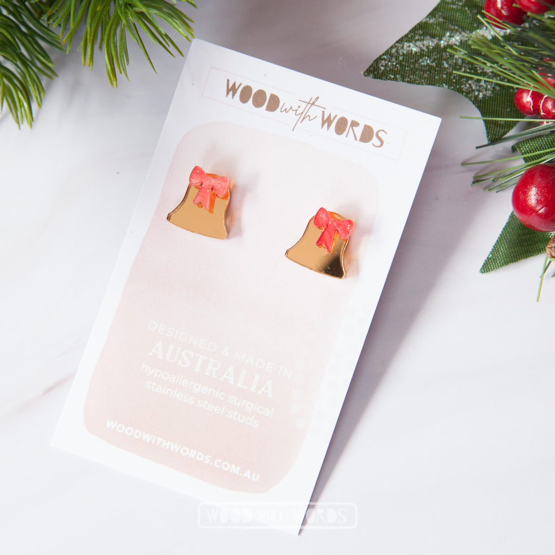 Christmas Bells with Bow Acrylic Stud Earrings