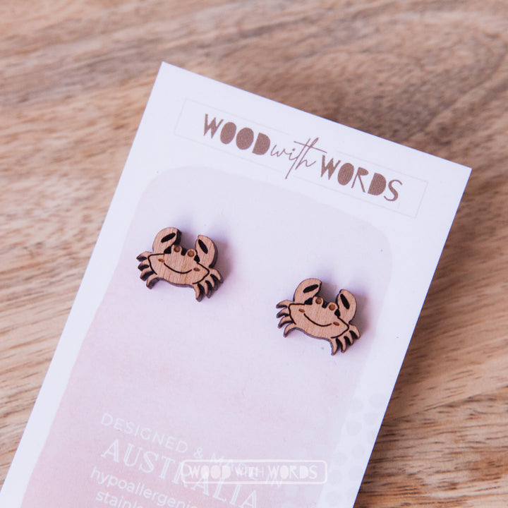 Crab Wooden Stud Earrings