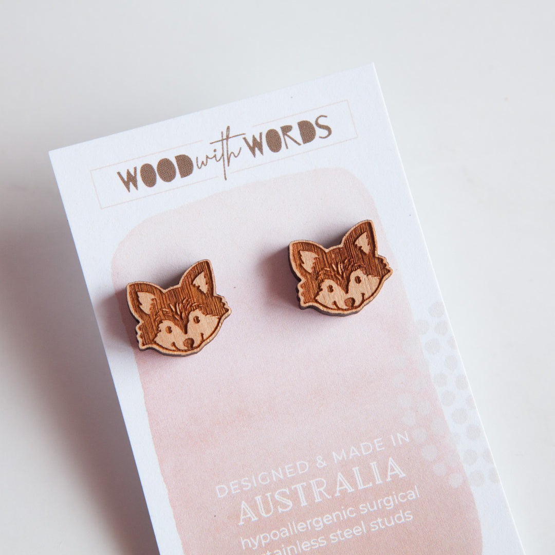 Fox Wooden Stud Earrings