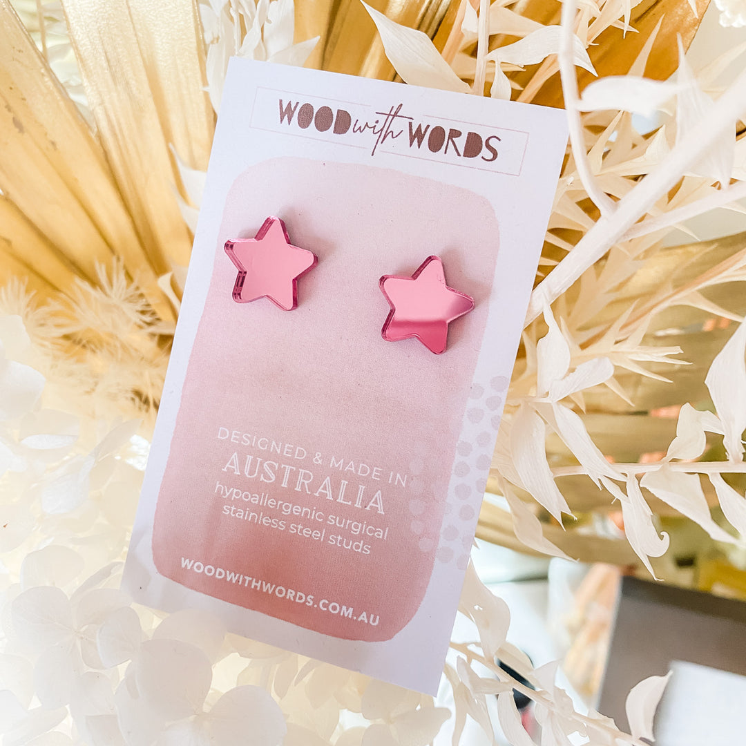 Fuchsia Pink Star Acrylic Stud Earrings