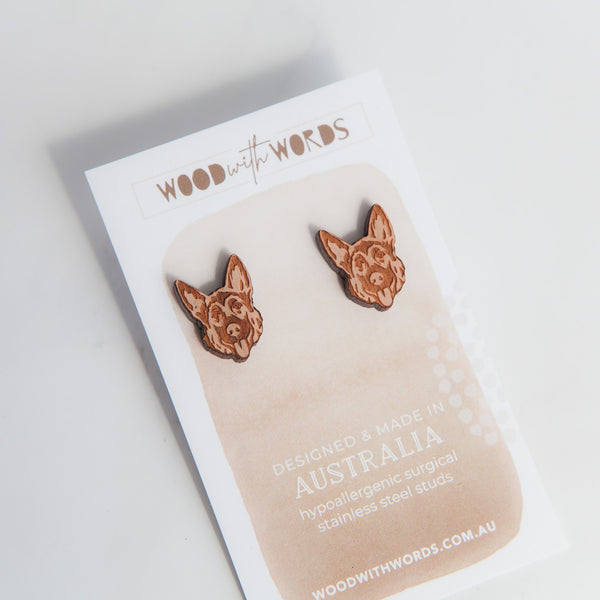 German Shepherd Wooden Stud Earrings - Wood With Words