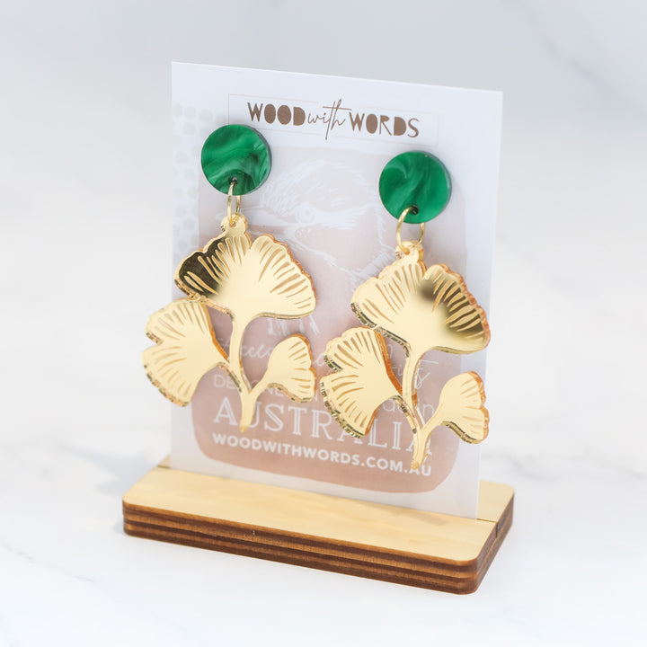 Gold Ginkgo Leaves Dangle Earrings