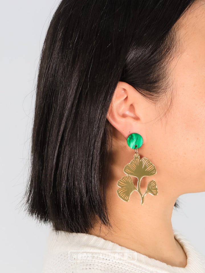 Gold Ginkgo Leaves Dangle Earrings