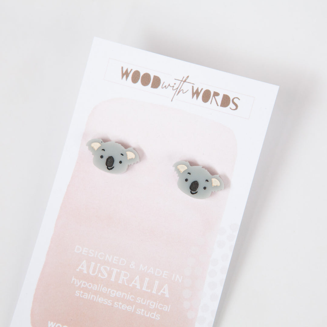 Grey Koala Acrylic Stud Earrings