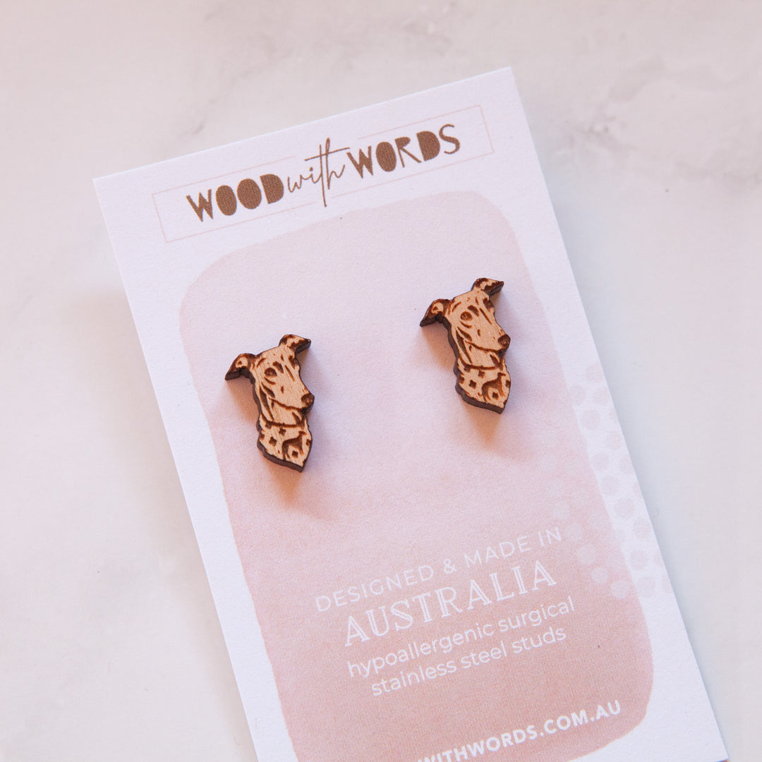 Greyhound Wooden Stud Earrings