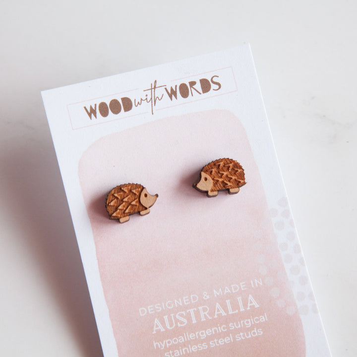 Hedgehog Wooden Stud Earrings