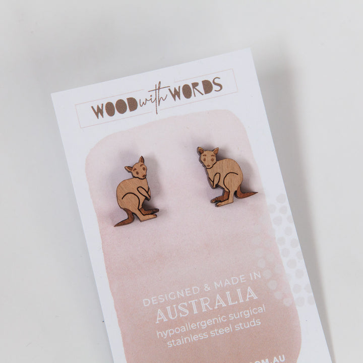 Kangaroo Wooden Stud Earrings