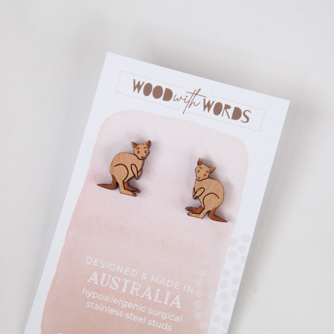 Kangaroo Wooden Stud Earrings