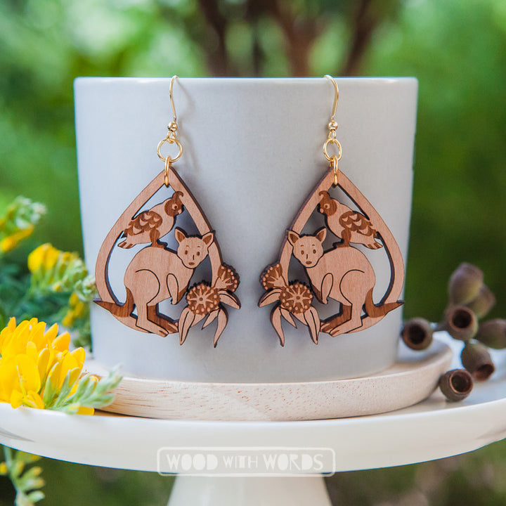 Kangaroo Galah Dangle Earrings