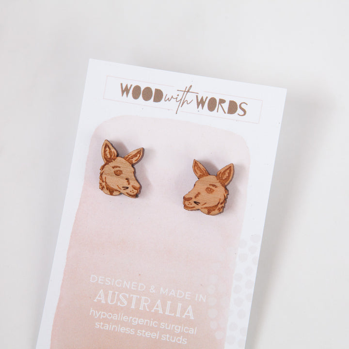 Kiri Kangaroo Wooden Stud Earrings