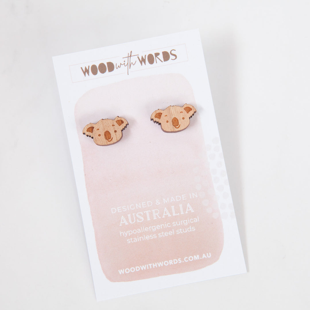 Koala Wooden Stud Earrings