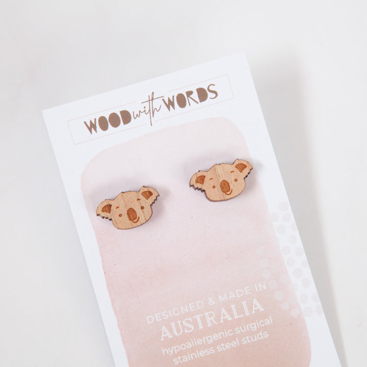 Koala Wooden Stud Earrings