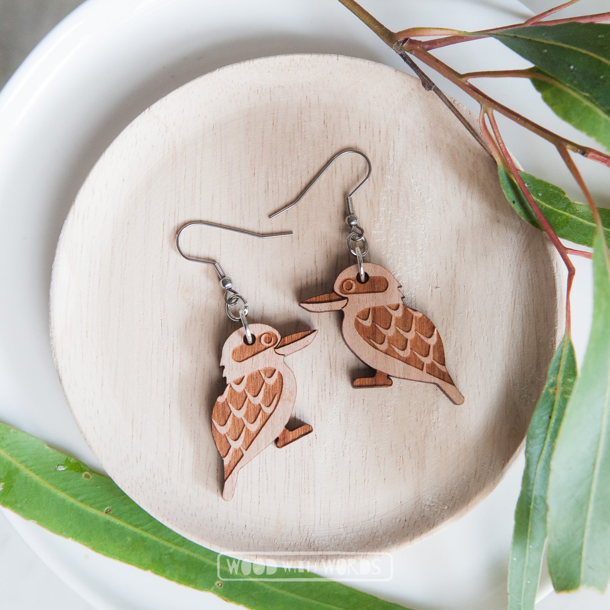 Wood shop dangle earrings