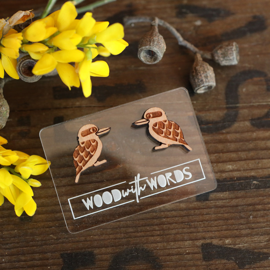 Kookaburra Wooden Stud Earrings