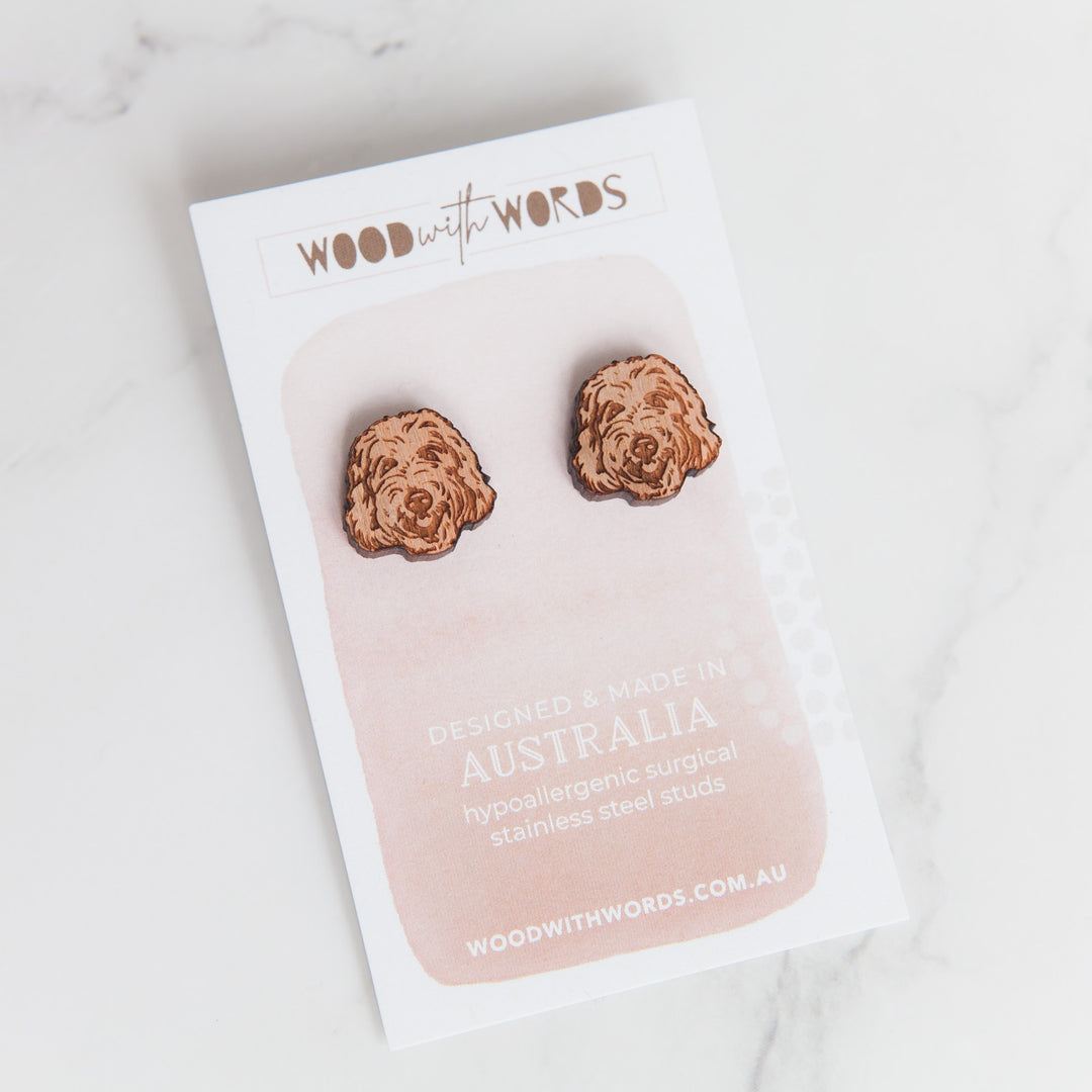 Labradoodle Wooden Stud Earrings - Wood With Words
