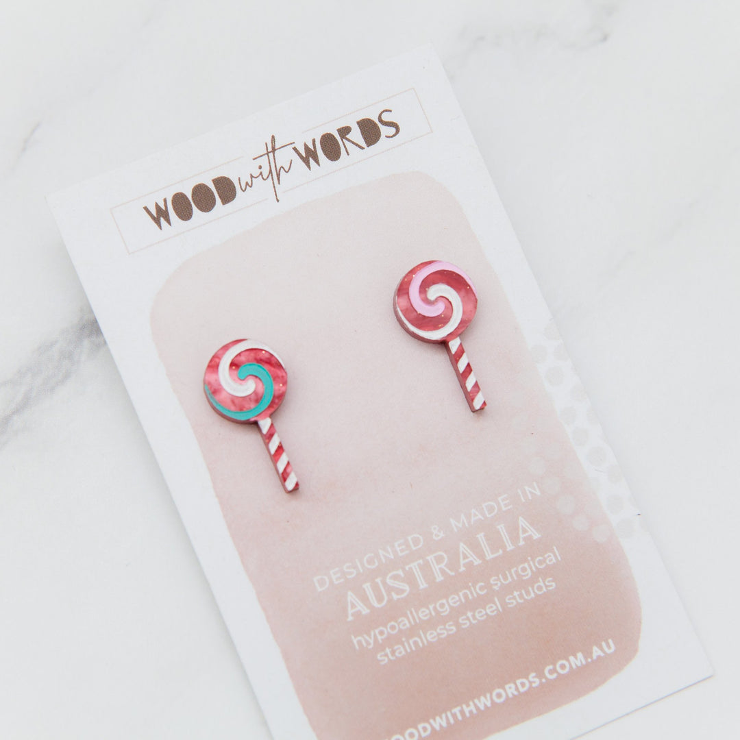 Lollipop Stud Earrings - Wood With Words
