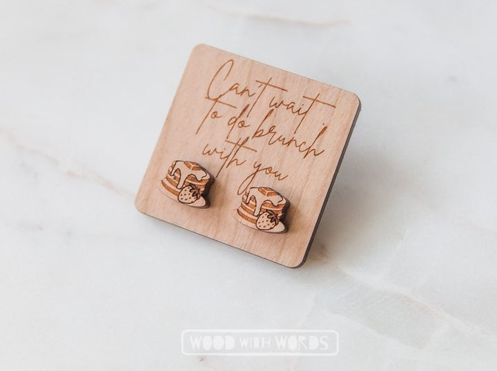 Brunch Strawberry Pancake Stack Wooden Stud Earrings - Wood With Words