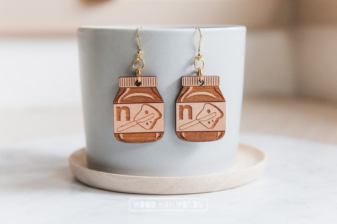 Chocolate Spread Wooden Dangle Earrings - Wood With Words