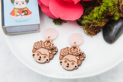 Frida Stud Dangle Earrings - Wood With Words