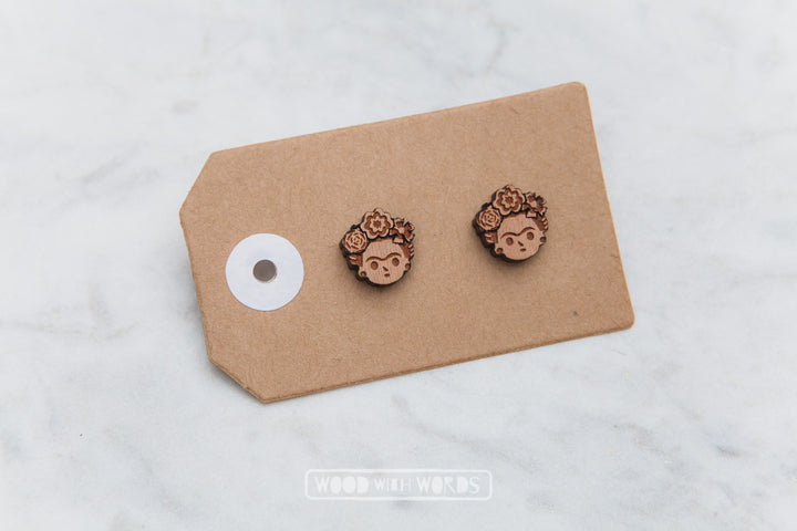 Frida Wooden Stud Earrings - Wood With Words