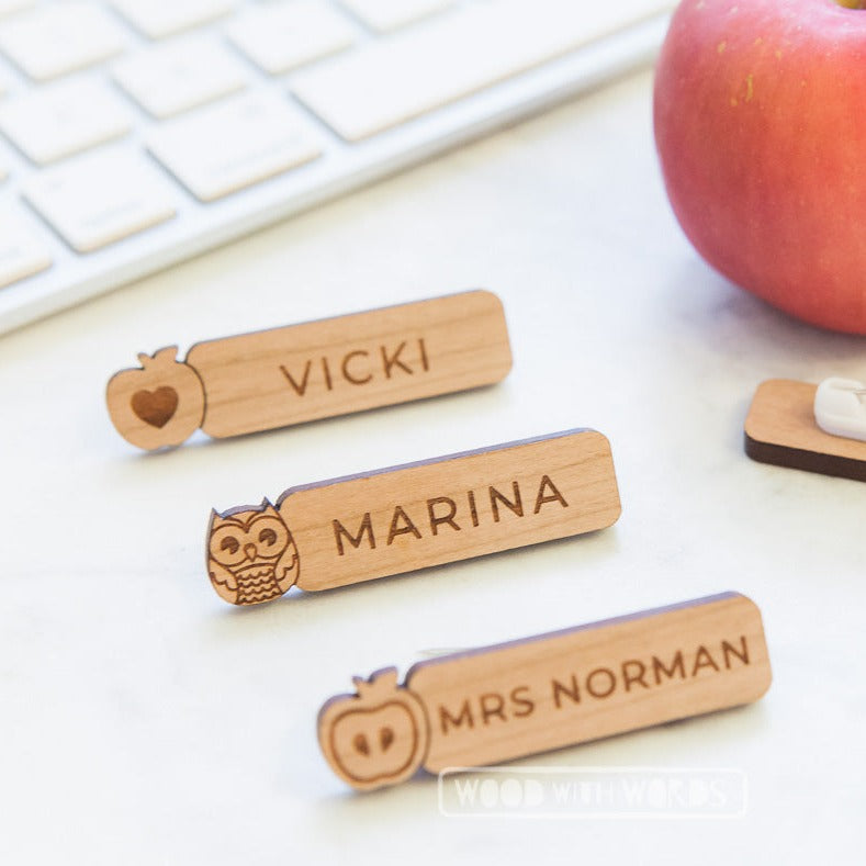 Teacher Lapel Name Pin - Wood With Words