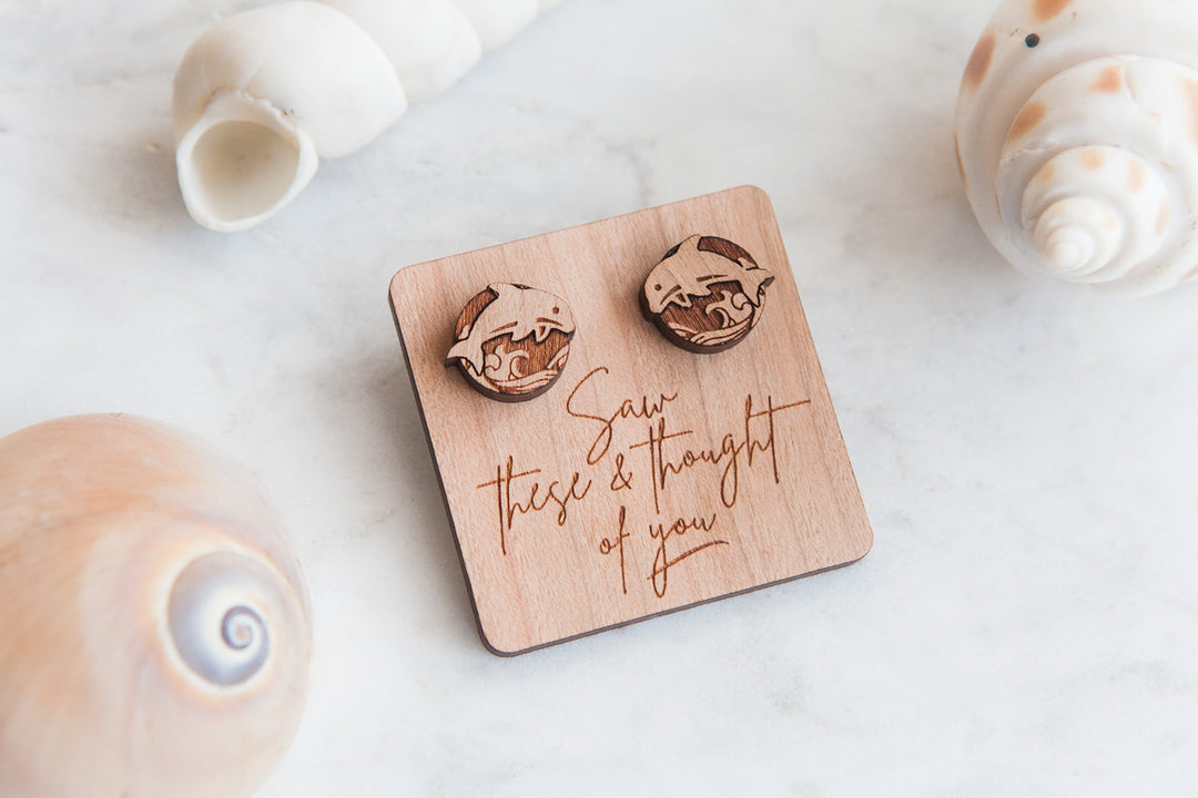 Dolphin Wooden Stud Earrings - Wood With Words