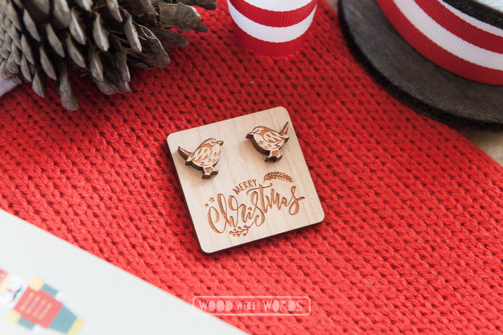 Robin Wooden Stud Earrings - Wood With Words