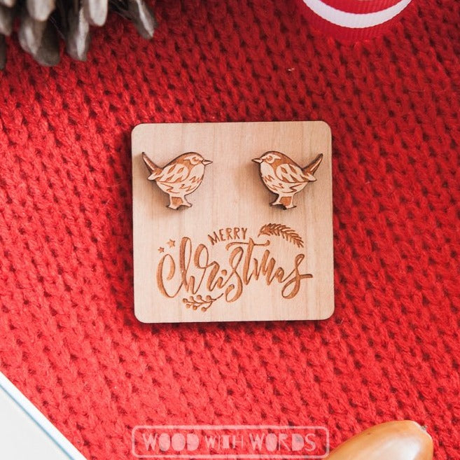 Robin Wooden Stud Earrings - Wood With Words