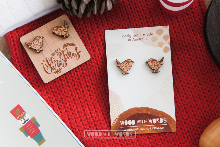 Robin Wooden Stud Earrings - Wood With Words