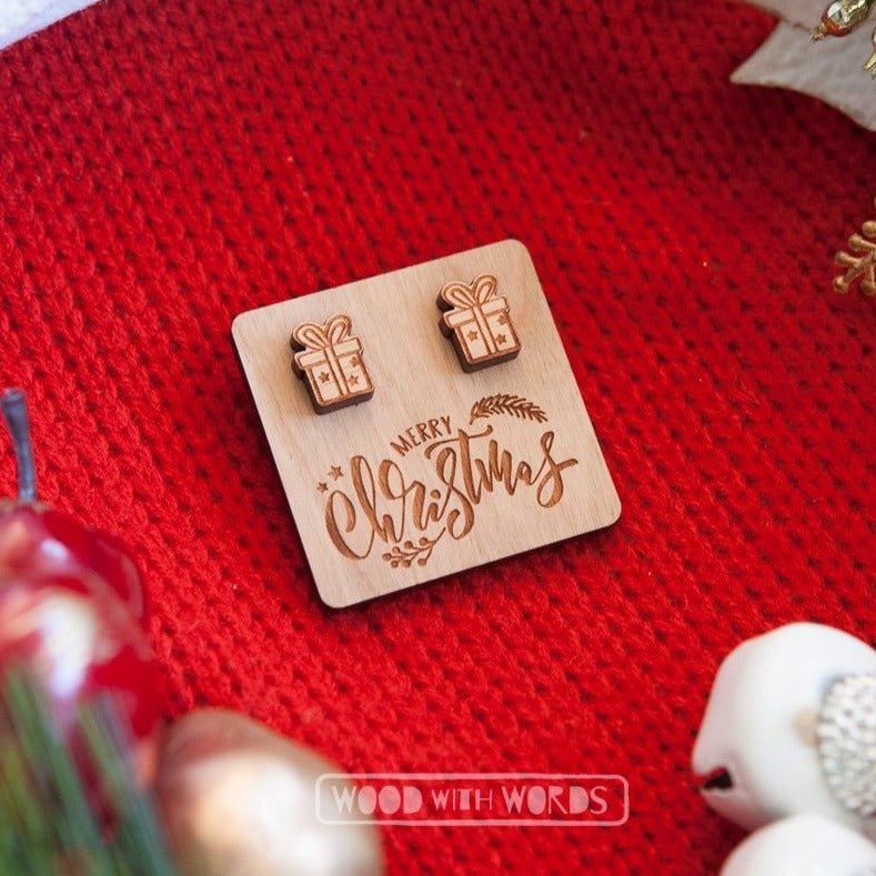 Christmas Wooden Stud Earrings - Wood With Words