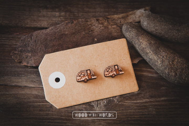 Retro Camper Wooden Stud Earrings - Wood With Words