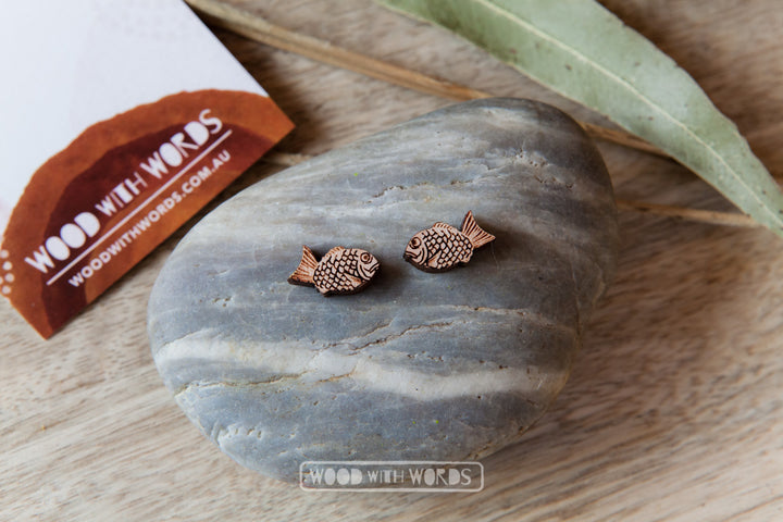 Fish Seabream Wooden Stud Earrings - Wood With Words