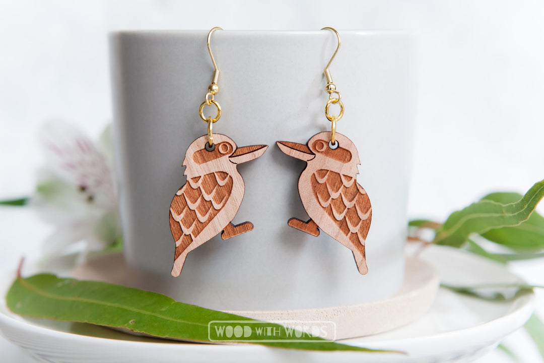 Kookaburra Earrings by Wood With Words - Gold Hooks