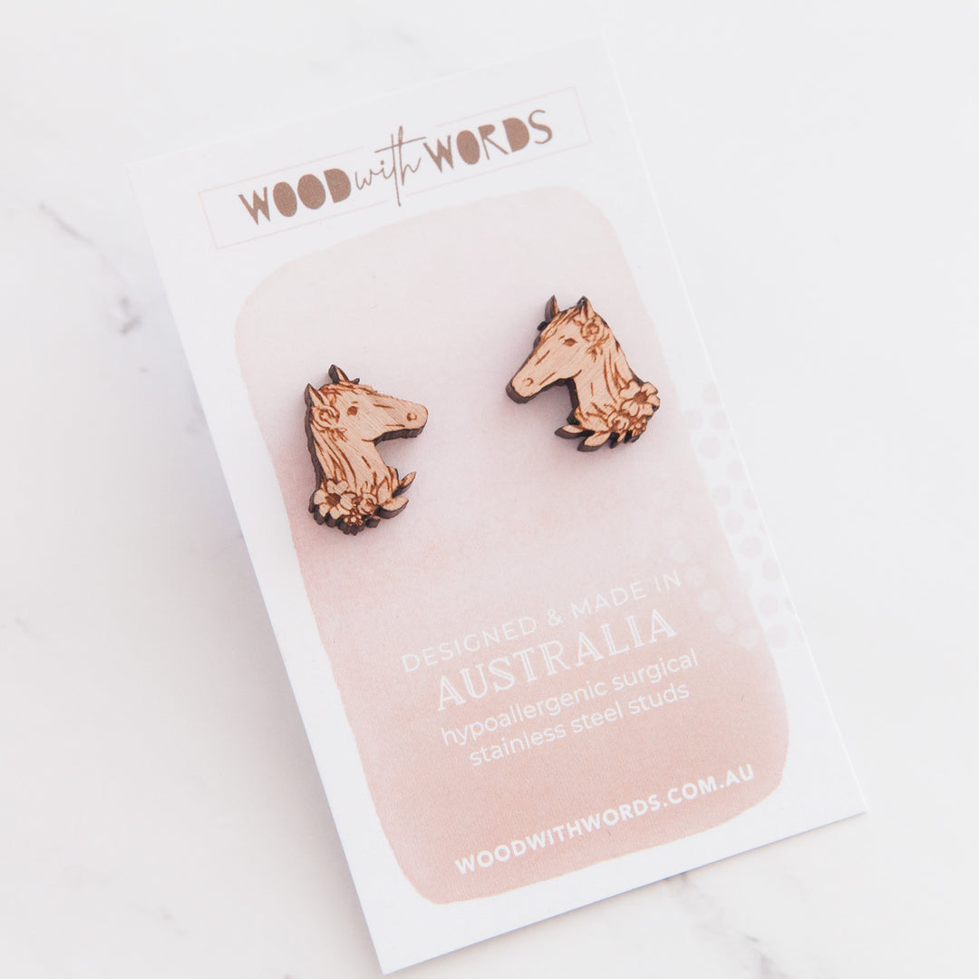 Horse Wooden Stud Earrings - Wood With Words