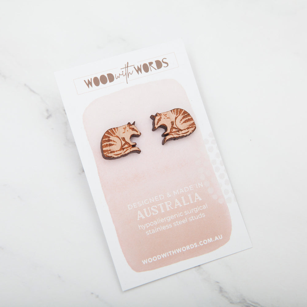 Numbat Wooden Stud Earrings - Wood With Words