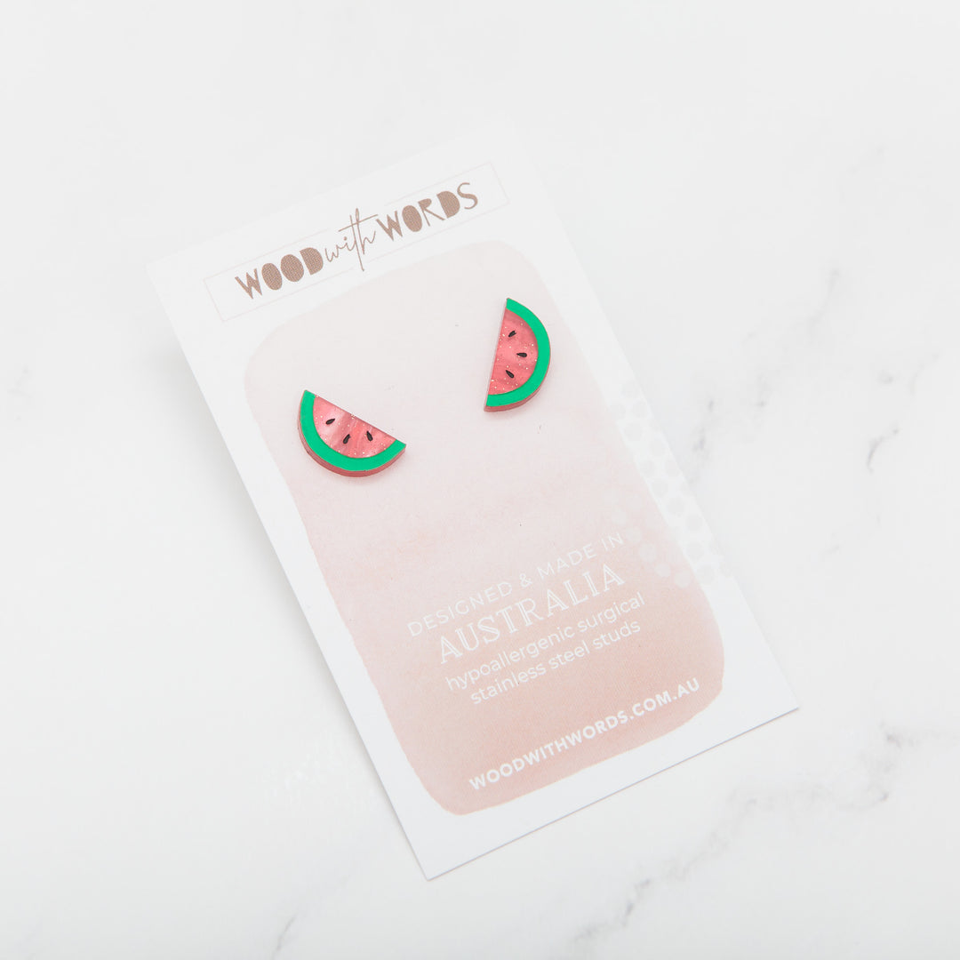 Watermelon Stud Earrings - Wood With Words