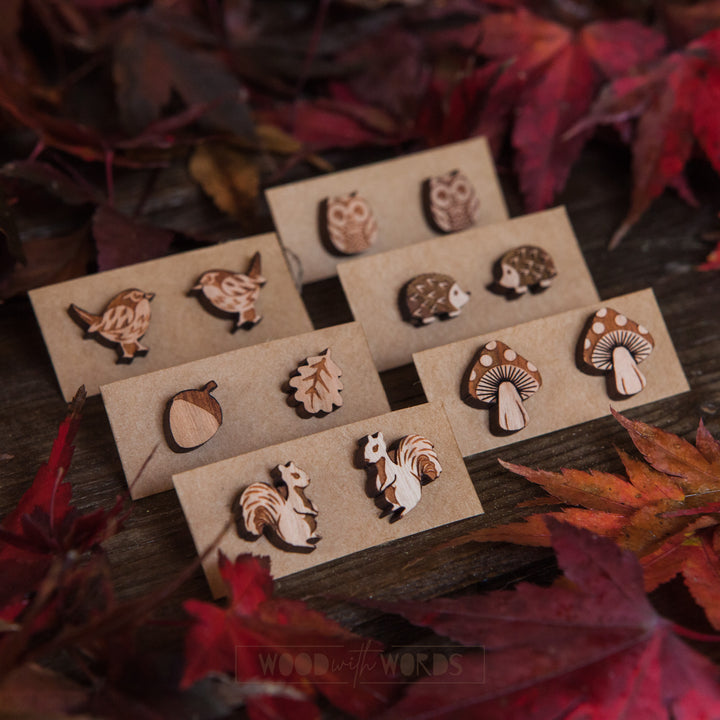 Squirrel Wooden Stud Earrings - Wood With Words